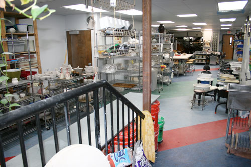 a view of the pottery studio from the back door